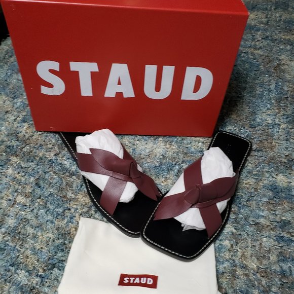 NIB STAUD Lei Leather Flip Flop Sandals Bordeaux - Picture 1 of 5